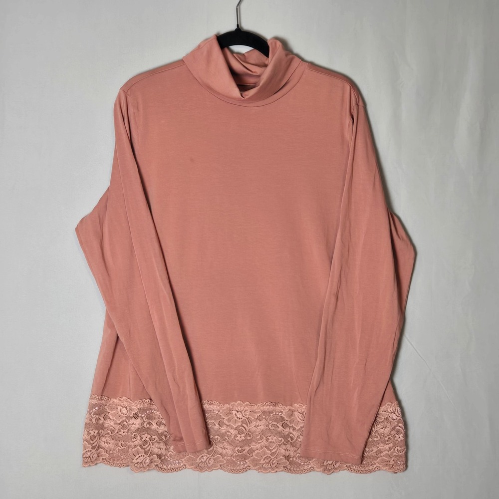 Sundance Turtleneck Coral Orang Lace Trim Elan Sz XL Long Sleeve Pullover Shirt
